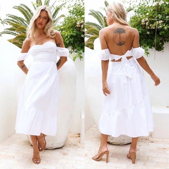 HELLO MOLLY Seaside Picnic Midi Dress White Size Large NEW - Picture 1 of 10
